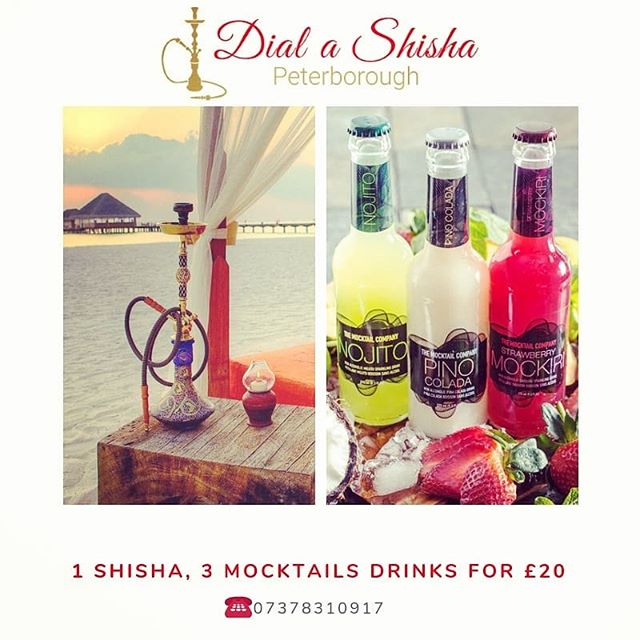 1 Shisha, 3 Mocktail drinks for £20. ???? 07378310917 SnapWidget