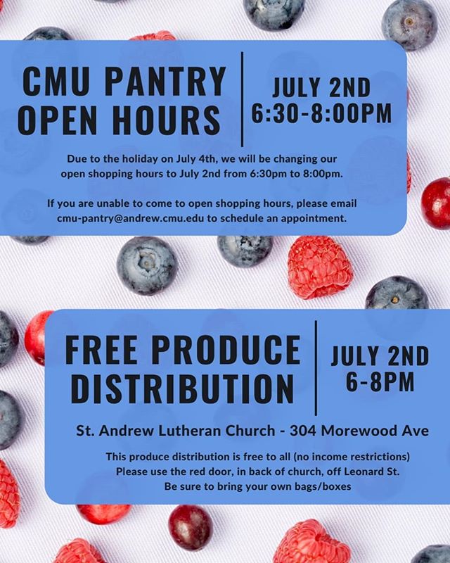 ⚠️ There is a change in CMU pantry hours this week due to the holiday
