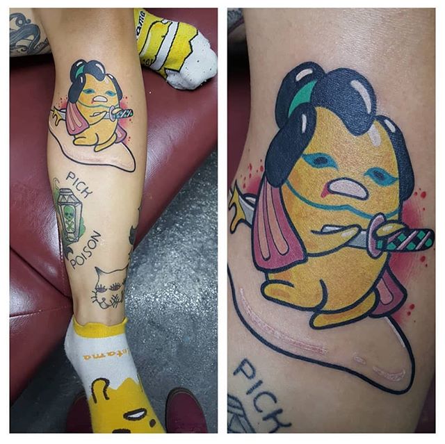 Tattoo uploaded by Tattoodo  Tattoo by Mia Misshake MiaMisshake  gudetamatattoos gudetama sanrio egg sad lazy foodtattoo  Tattoodo