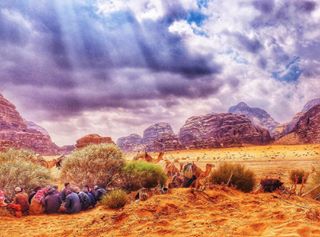 Bedouins enjoying their lunch in the Wadi Rum desert. #jordan #AbrahamTours #travel